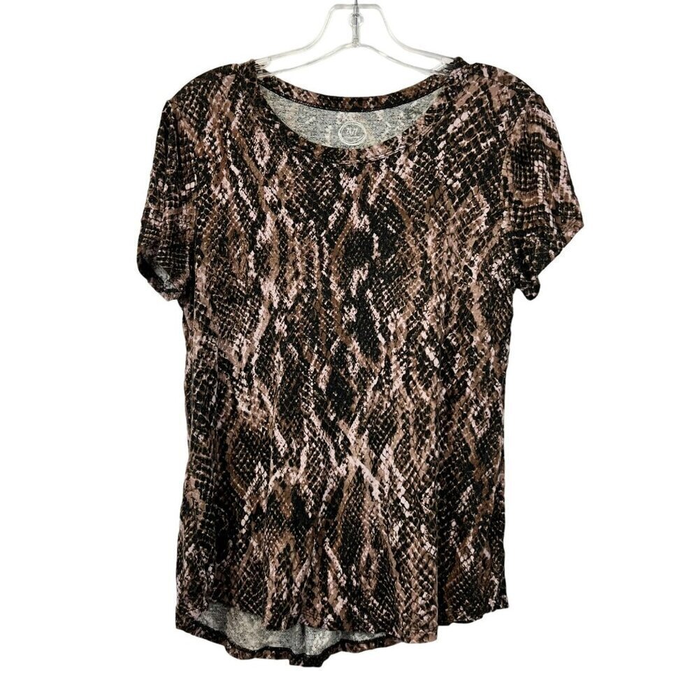 Maurices Womens Round Neck Short Sleeve Snake Print Tee Brown/Multi Small